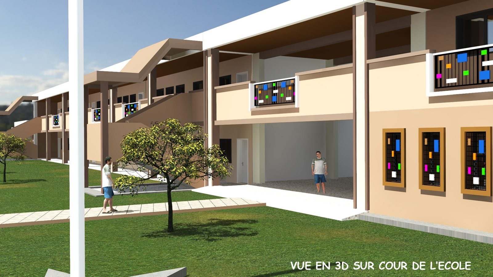 Cour de l'école, mât du drapeau